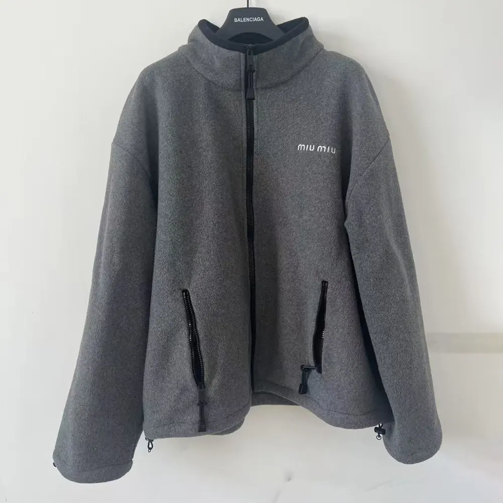 Close-up of fleece fabric texture on Miu Miu Women Fleece sweatshirt-Grey