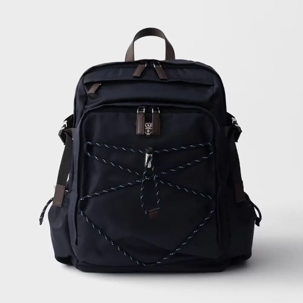 Front view of Prada Unisex Speedrock Re-Nylon And Leather Backpack in navy