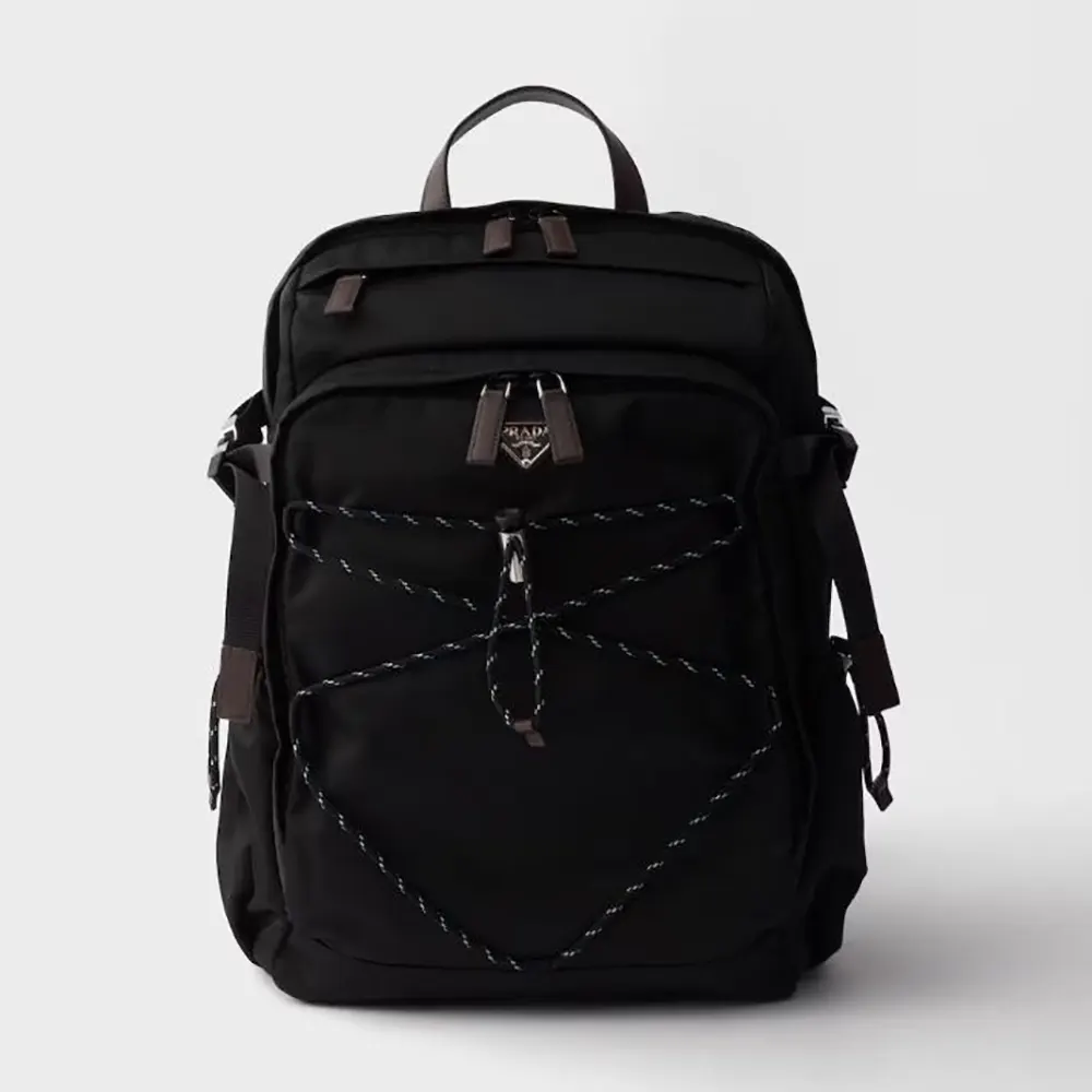 Front view of Prada Unisex Speedrock Re-Nylon And Leather Backpack-Black
