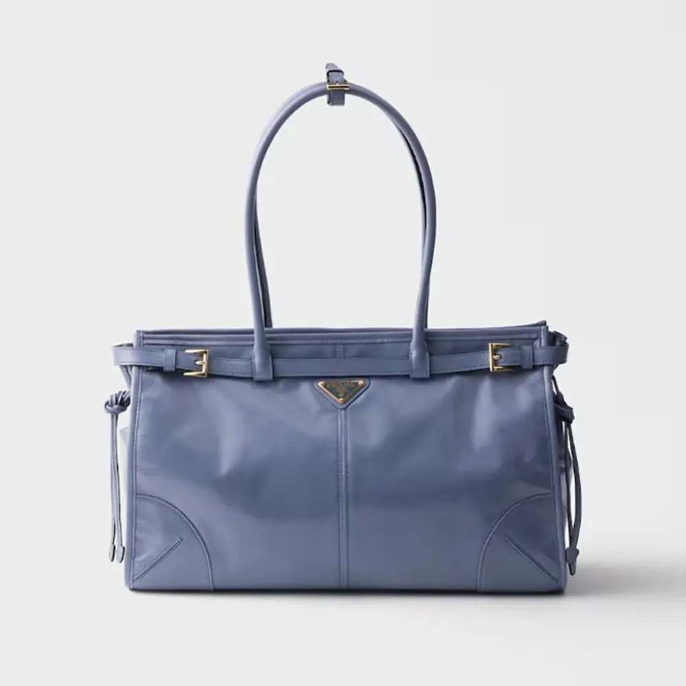 Front view of Prada Women Bonnie Large Leather Handbag-Light Blue