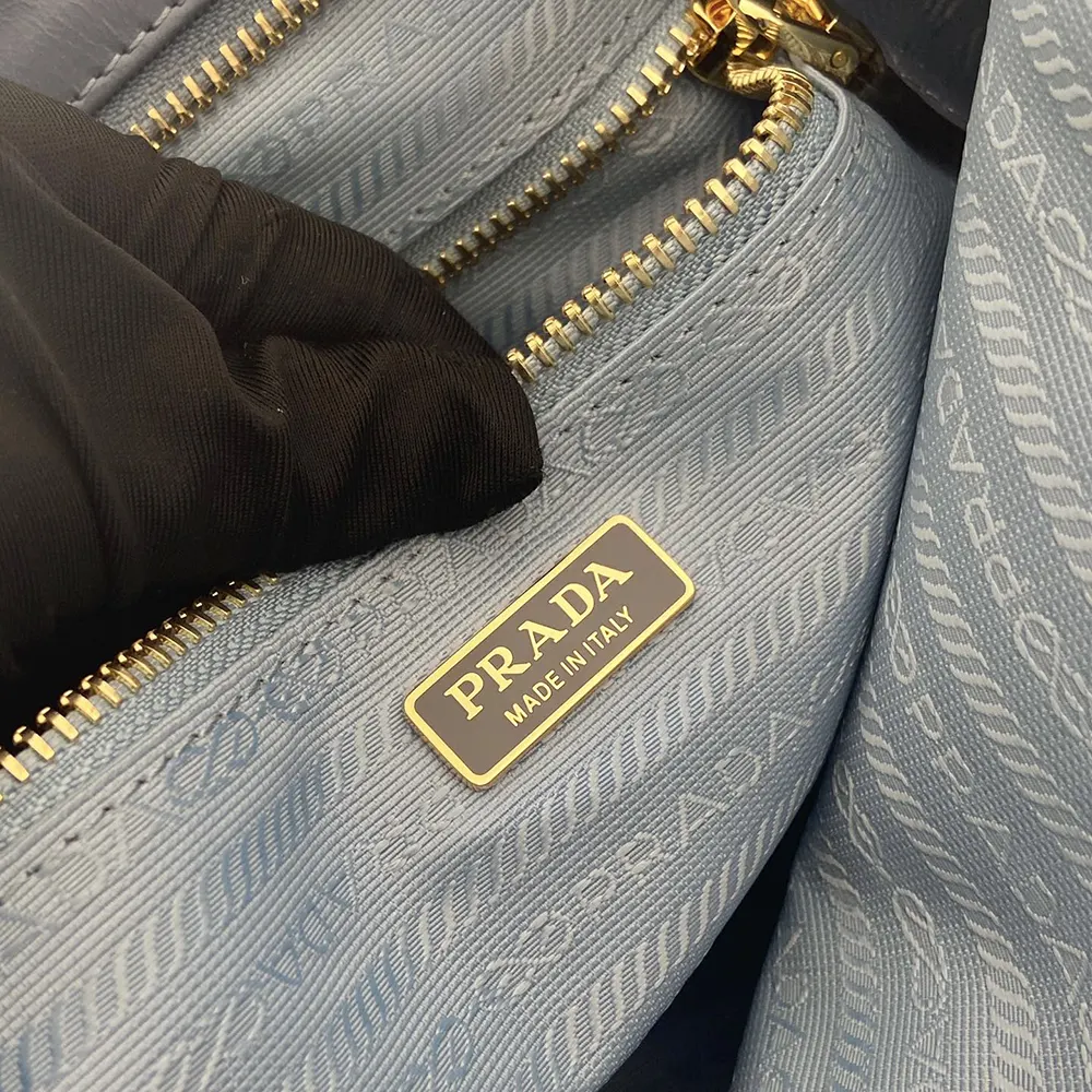 Prada Women Bonnie Large Leather Handbag-Light Blue - image 9