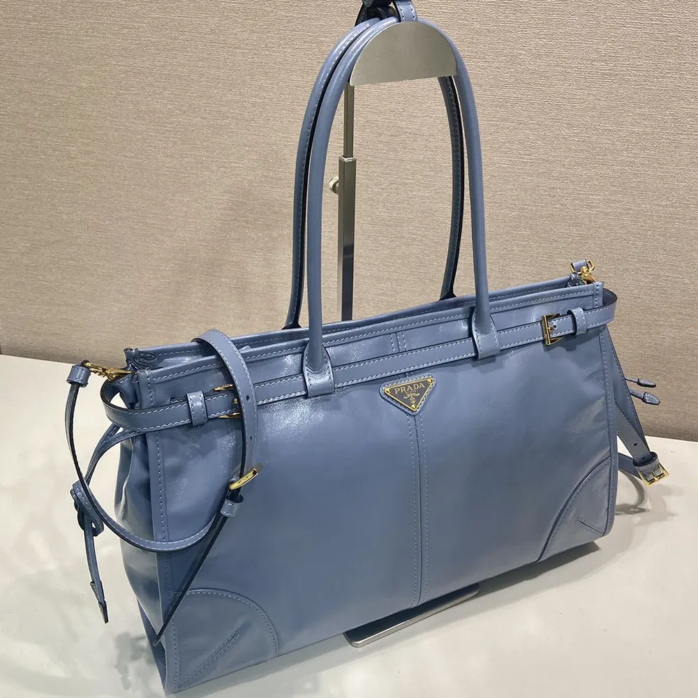 Prada Women Bonnie Large Leather Handbag-Light Blue - image 5