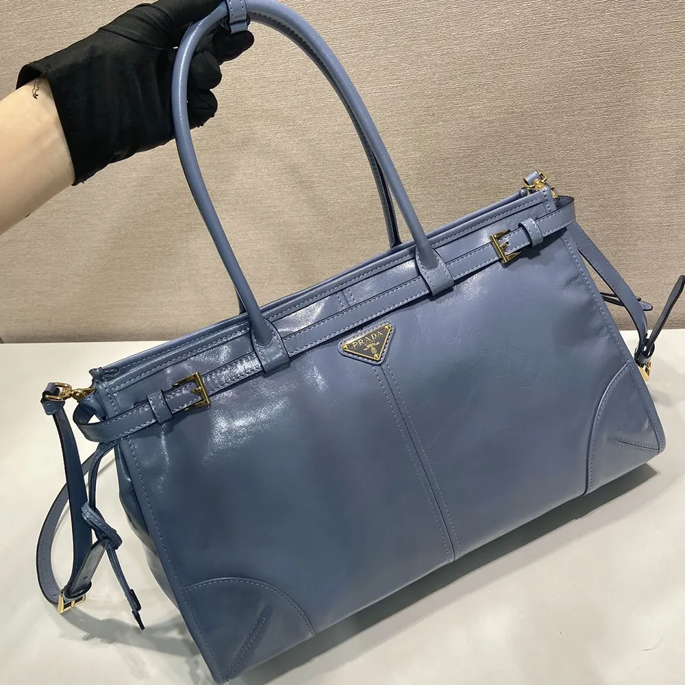 Prada Women Bonnie Large Leather Handbag-Light Blue - image 4