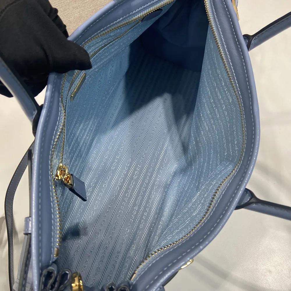 Prada Women Bonnie Large Leather Handbag-Light Blue - image 8