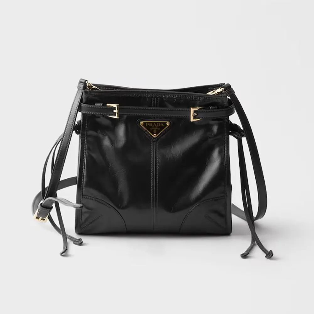 Front view of Prada Women Bonnie Leather Mini Shoulder Bag-Black