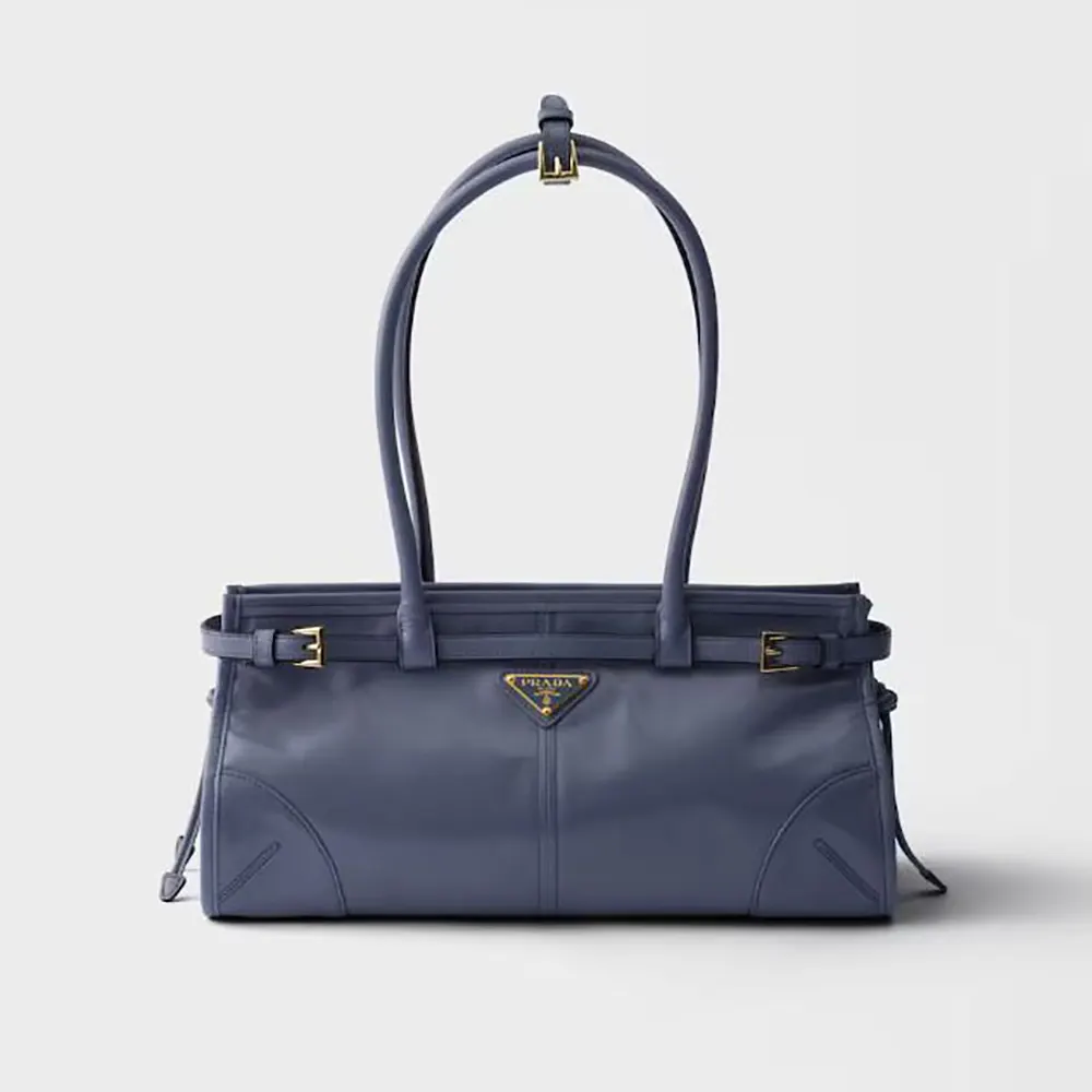 Front view of Prada Women Bonnie Medium Leather Handbag-Light Blue
