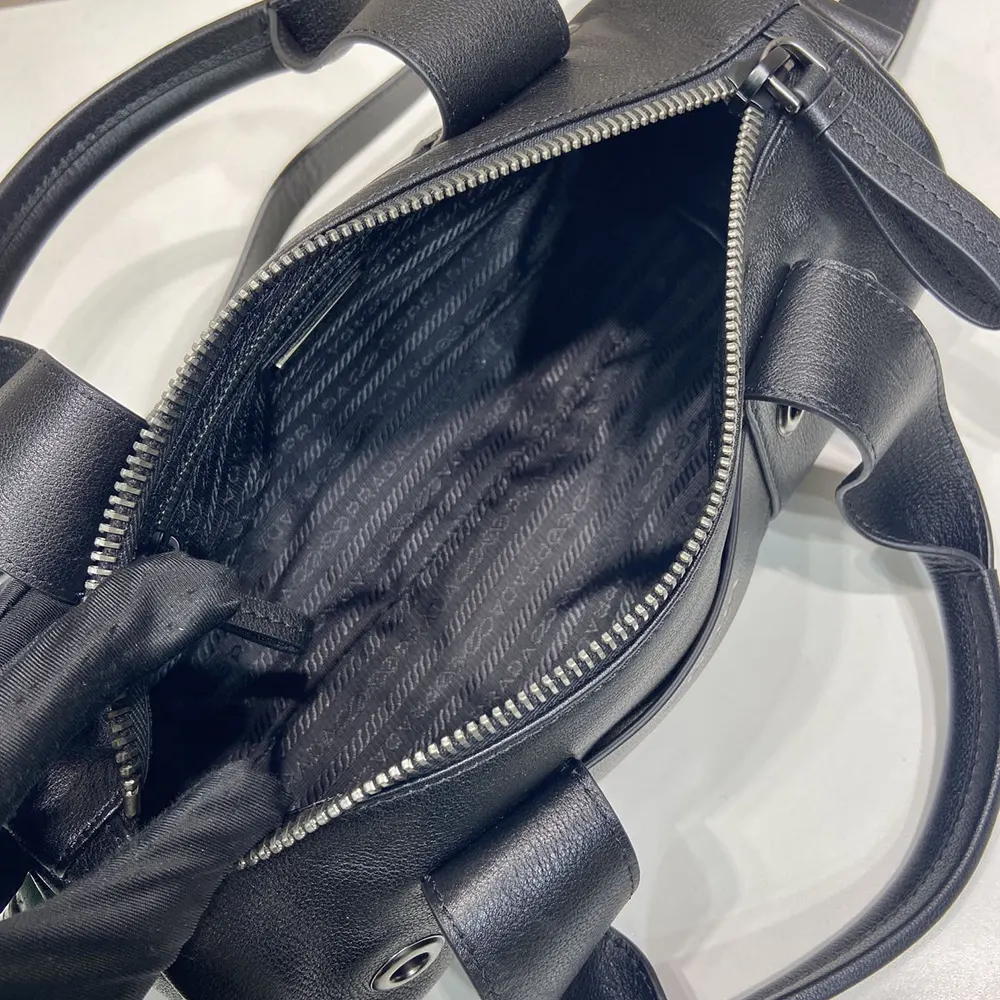 Prada Women Route Large Leather Top-Handle Bag-Black - image 8