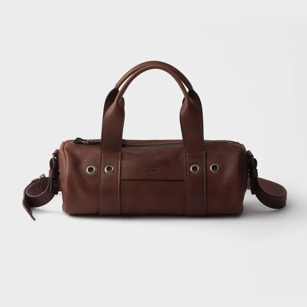 Front view of Prada Women Route Large Leather Top-Handle Bag-Cocoa Brown