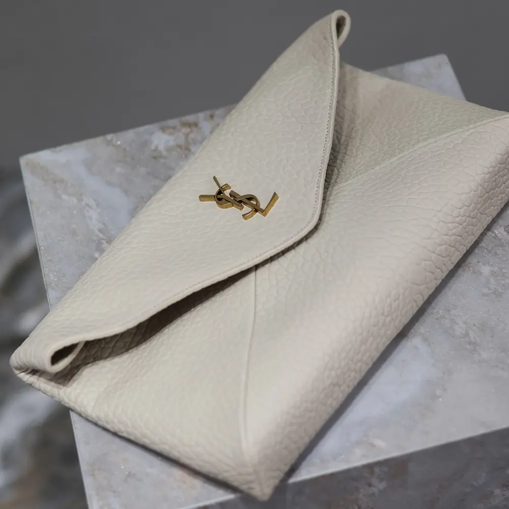 Saint Laurent YSL Women Cassandre Large Envelope Pouch In Lambskin White 29cm - image 8