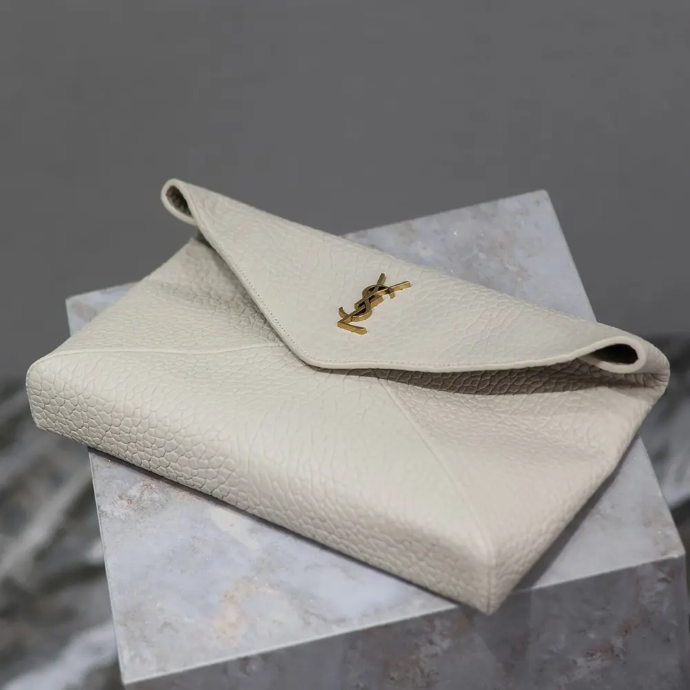 Saint Laurent YSL Women Cassandre Large Envelope Pouch In Lambskin White 29cm - image 5