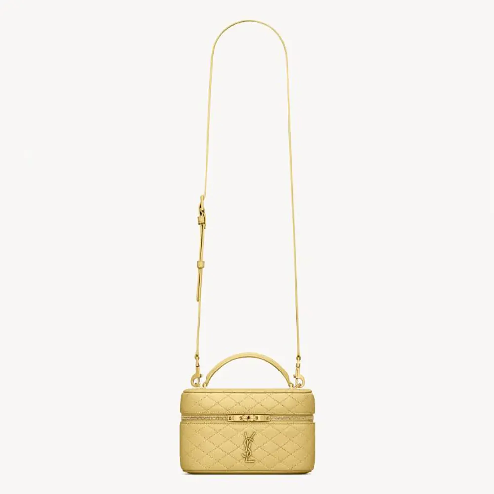 Front view of Saint Laurent YSL Women Gaby Vanity Bag In Lambskin-Yellow