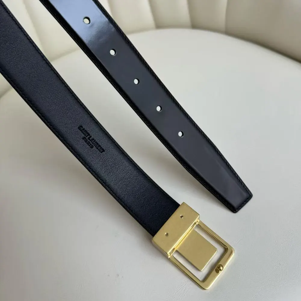 Saint Laurent YSL Women La 66 Buckle Belt in Lacquered Leather-Black - image 7