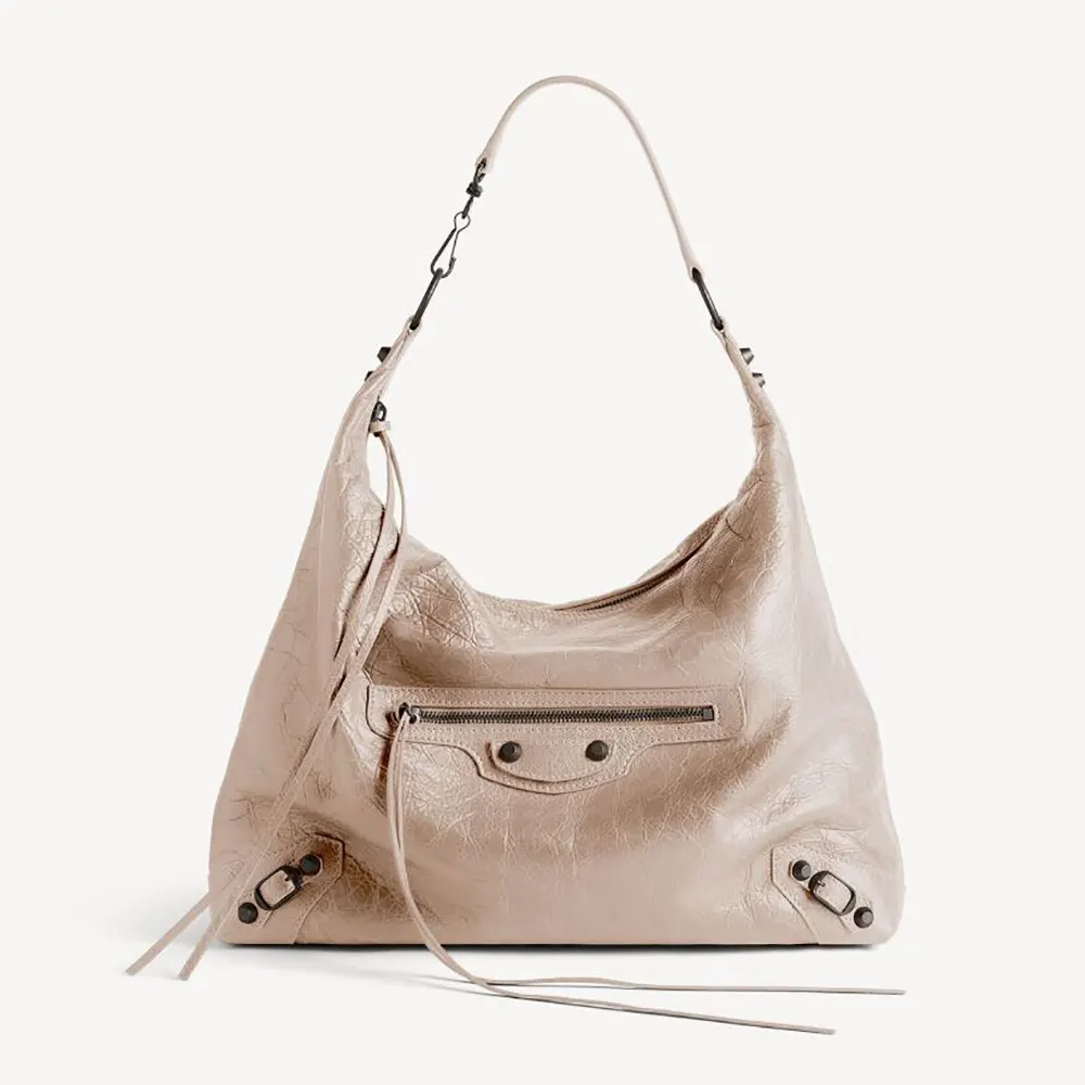 Front view of Balenciaga Women Le City Hobo Bag Medium in Sesame