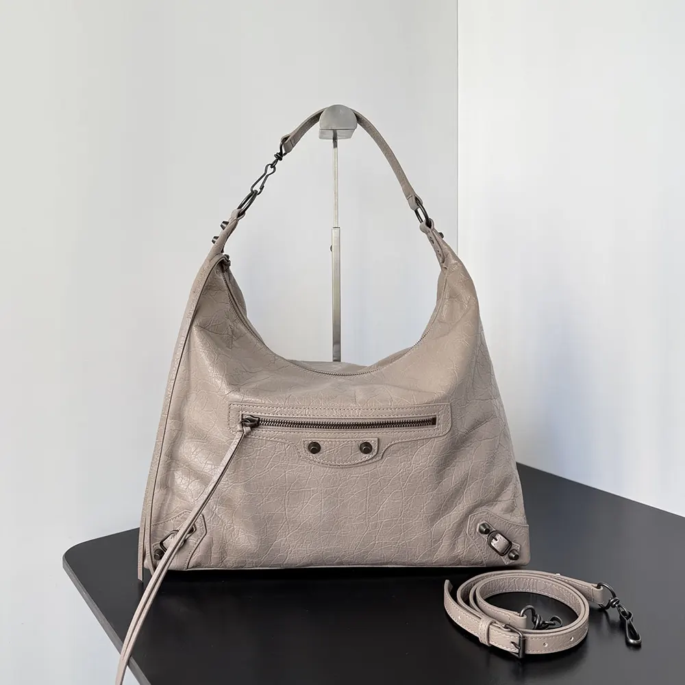 Close-up of silver-tone hardware on Balenciaga Women Le City Hobo Bag