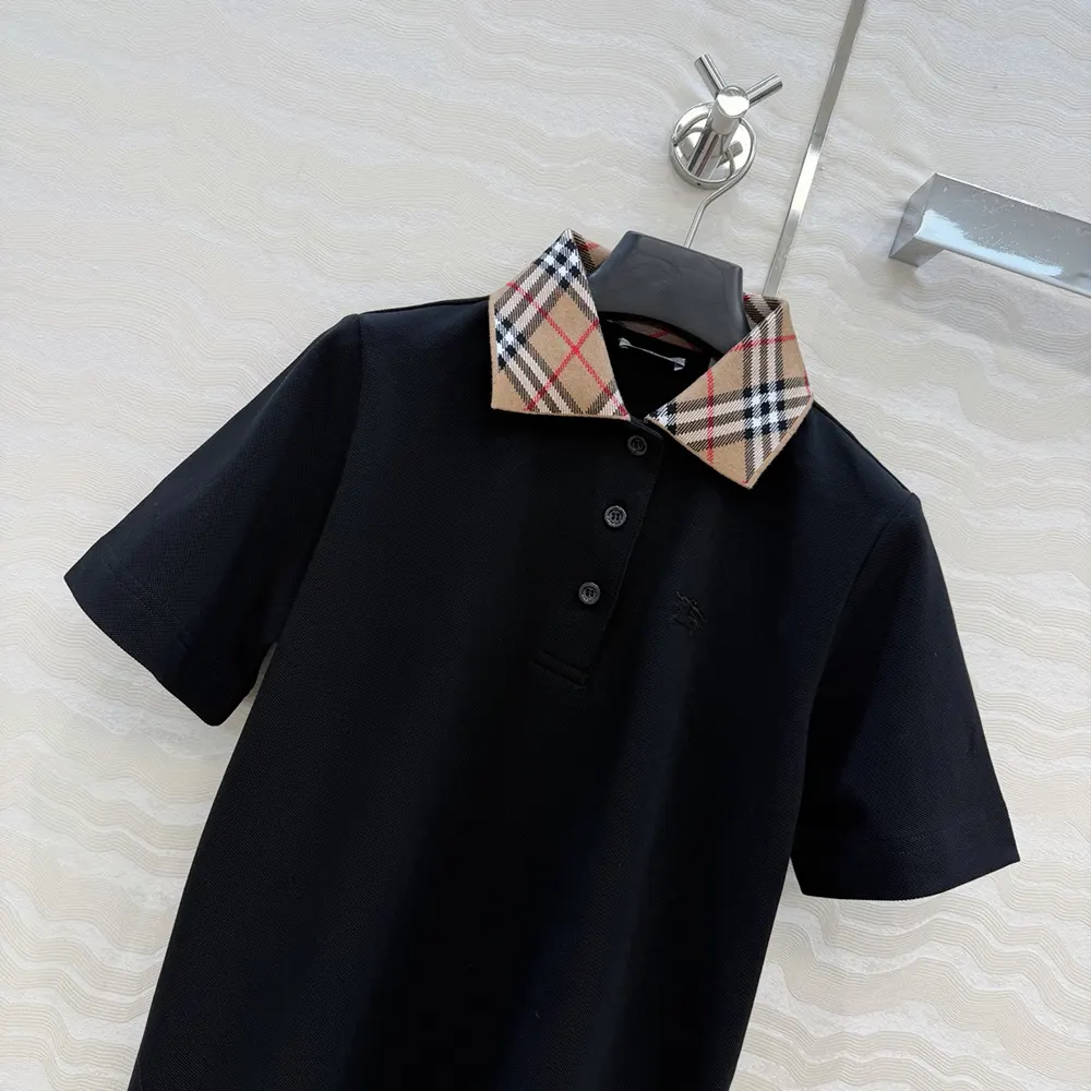 Burberry Men Check Collar Cotton Polo Shirt-Black - image 4