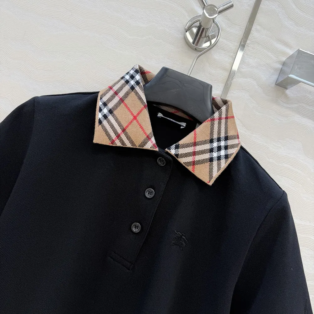 Burberry Men Check Collar Cotton Polo Shirt-Black - image 5