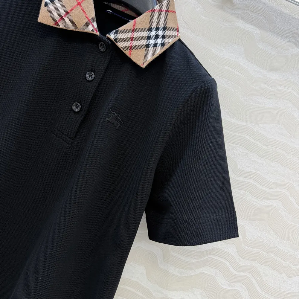 Burberry Men Check Collar Cotton Polo Shirt-Black - image 6