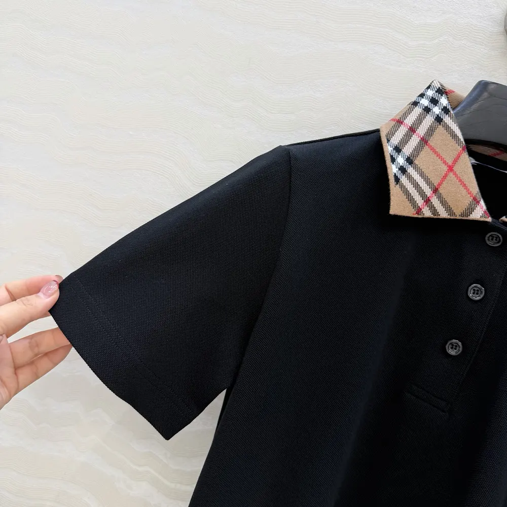 Burberry Men Check Collar Cotton Polo Shirt-Black - image 7
