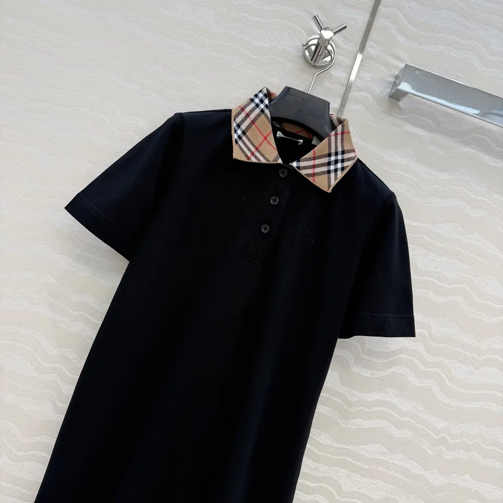 Burberry Women Check Collar Cotton Polo Shirt Dress-Black - image 4