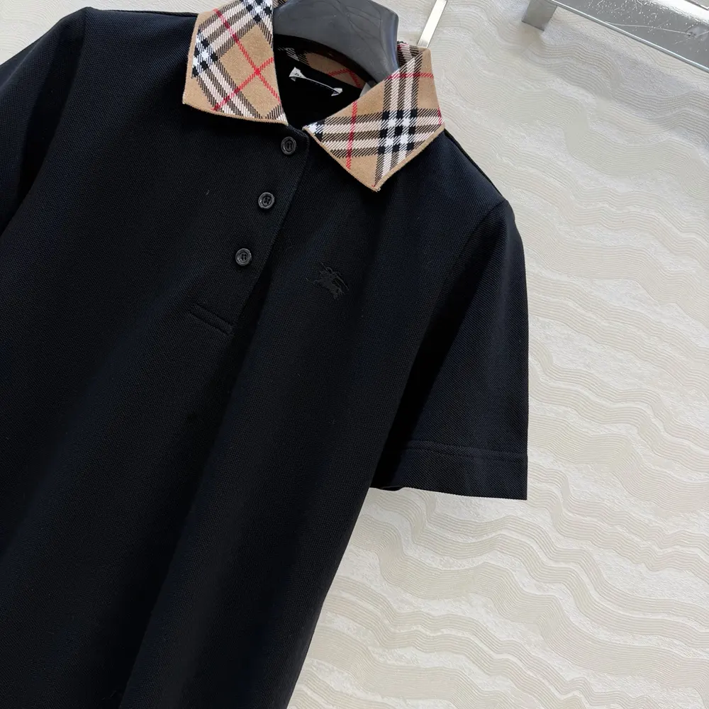 Burberry Women Check Collar Cotton Polo Shirt Dress-Black - image 7