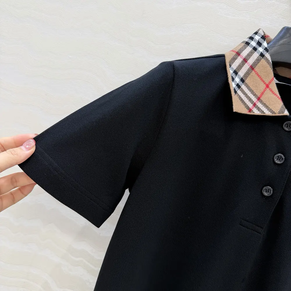 Burberry Women Check Collar Cotton Polo Shirt Dress-Black - image 6