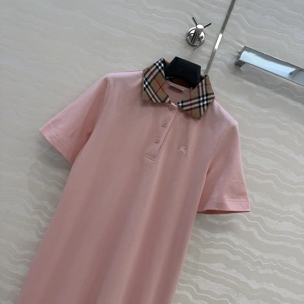 Burberry Women Check Collar Cotton Polo Shirt Dress-Pink - image 4