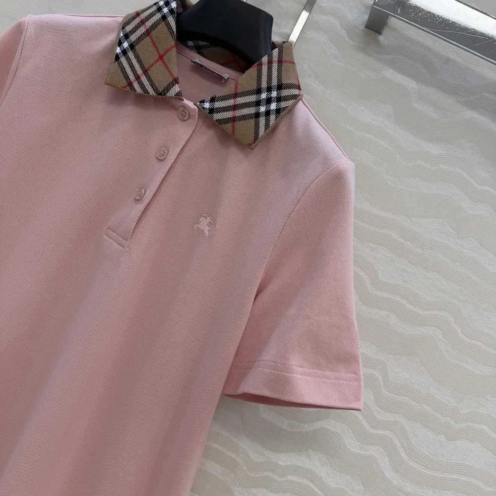 Burberry Women Check Collar Cotton Polo Shirt Dress-Pink - image 5