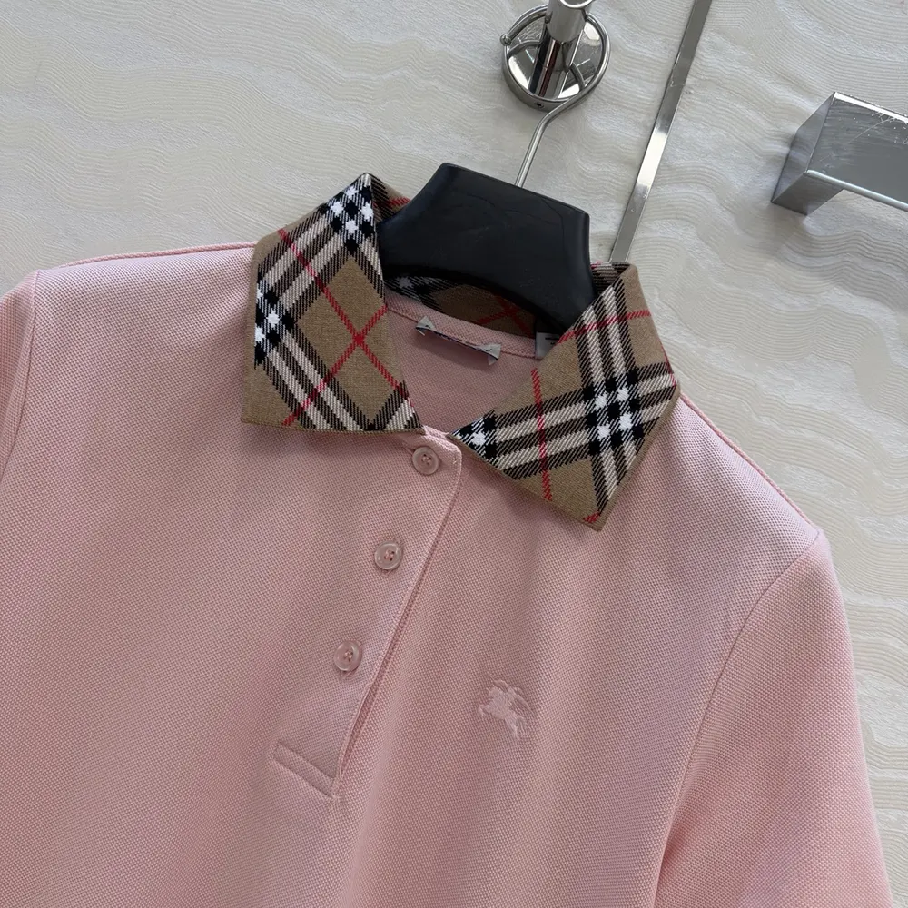 Burberry Women Check Collar Cotton Polo Shirt Dress-Pink - image 6