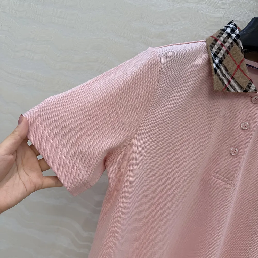 Burberry Women Check Collar Cotton Polo Shirt Dress-Pink - image 7