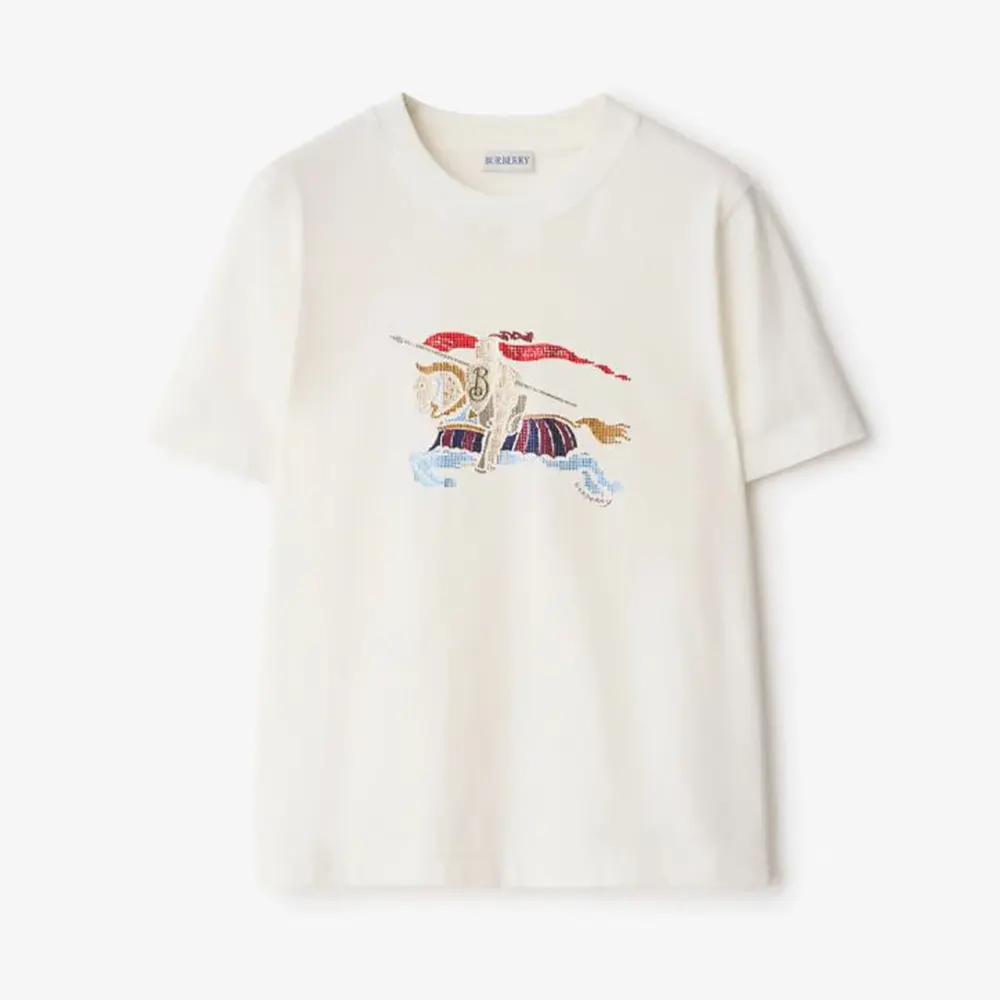 Front view of Burberry Women Crystal EKD Cotton T-shirt-White