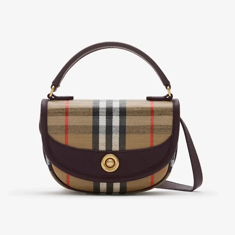 Front view of Burberry Women Mini Highlands Bag in brown leather