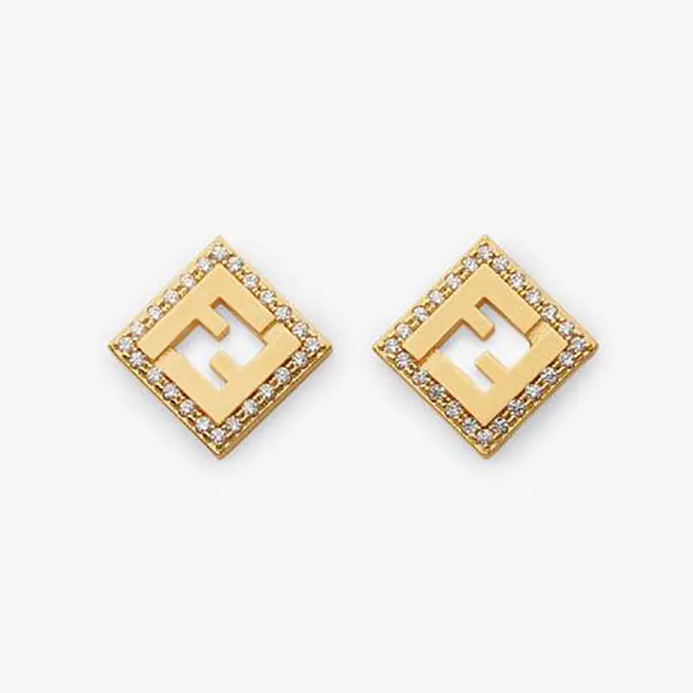Close-up front view of Fendi Women Forever Fendi Earrings Gold-Colored Metal