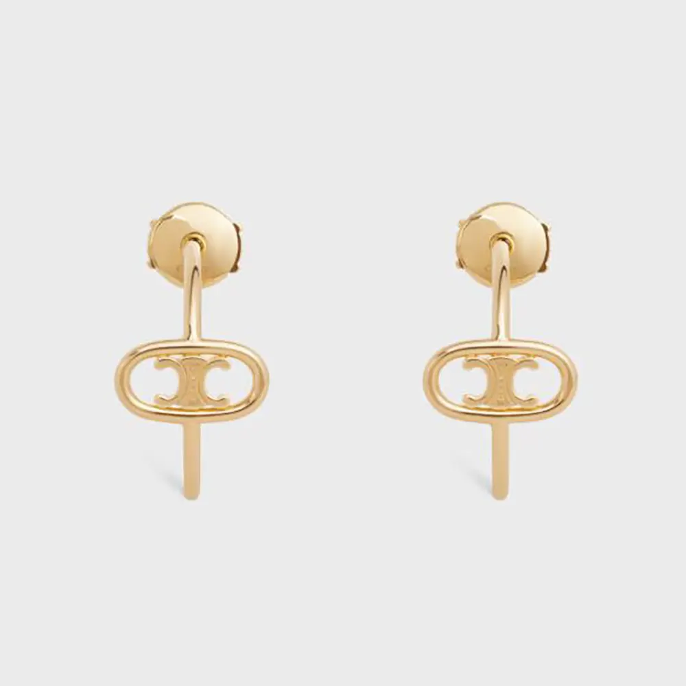 Close-up of Celine Women Maillon Triomphe Hoops in Yellow Gold showing chain detail