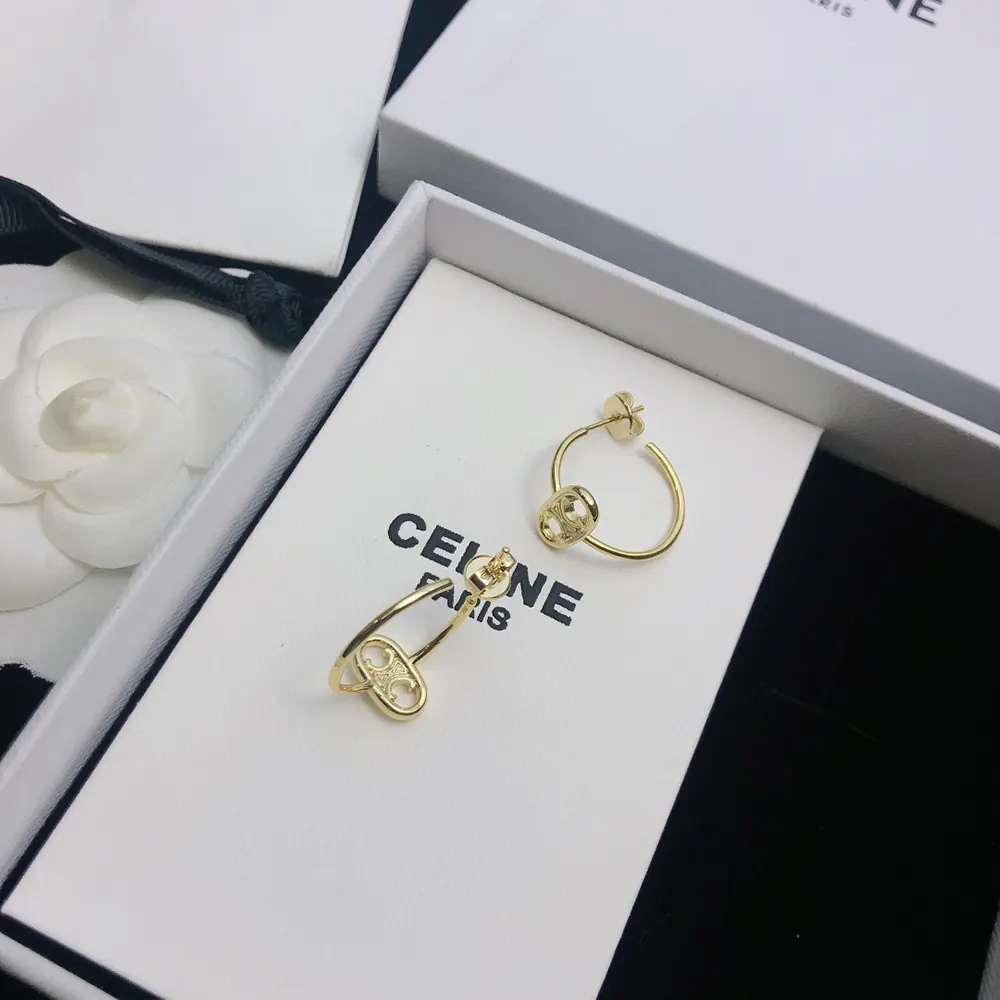 Side angle of Celine Women Maillon Triomphe Hoops highlighting polished finish