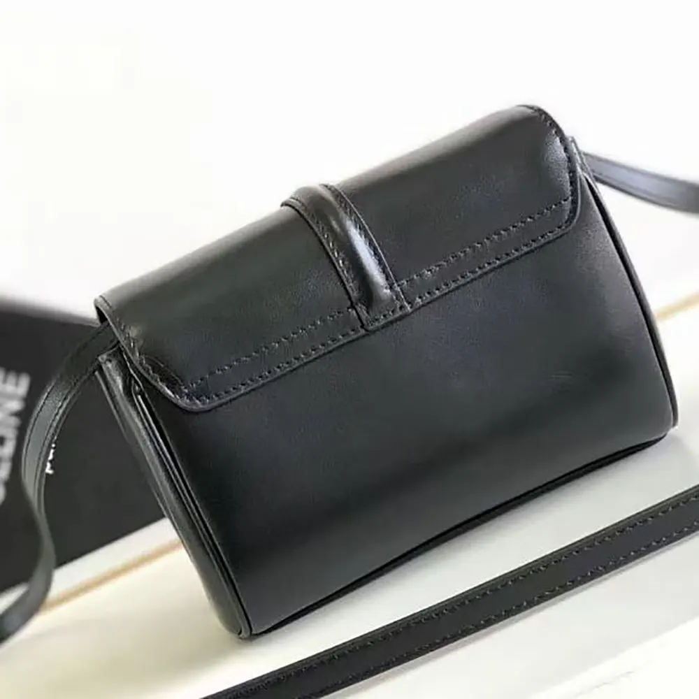 Close-up of silver-tone hardware on Celine Women Mini Soft 16 Black shoulder bag