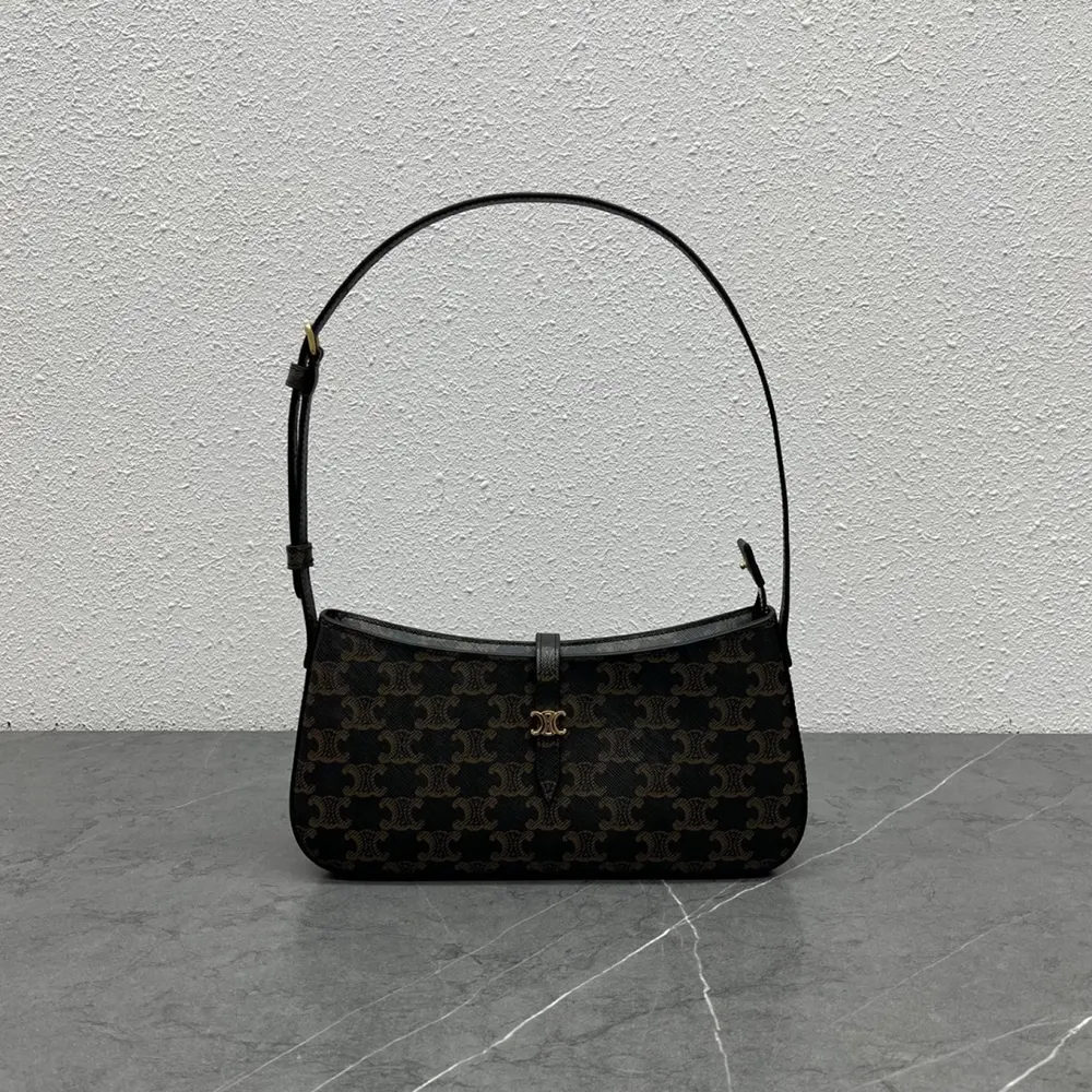 Close-up of gold hardware and Celine logo on Tina Shoulder Bag