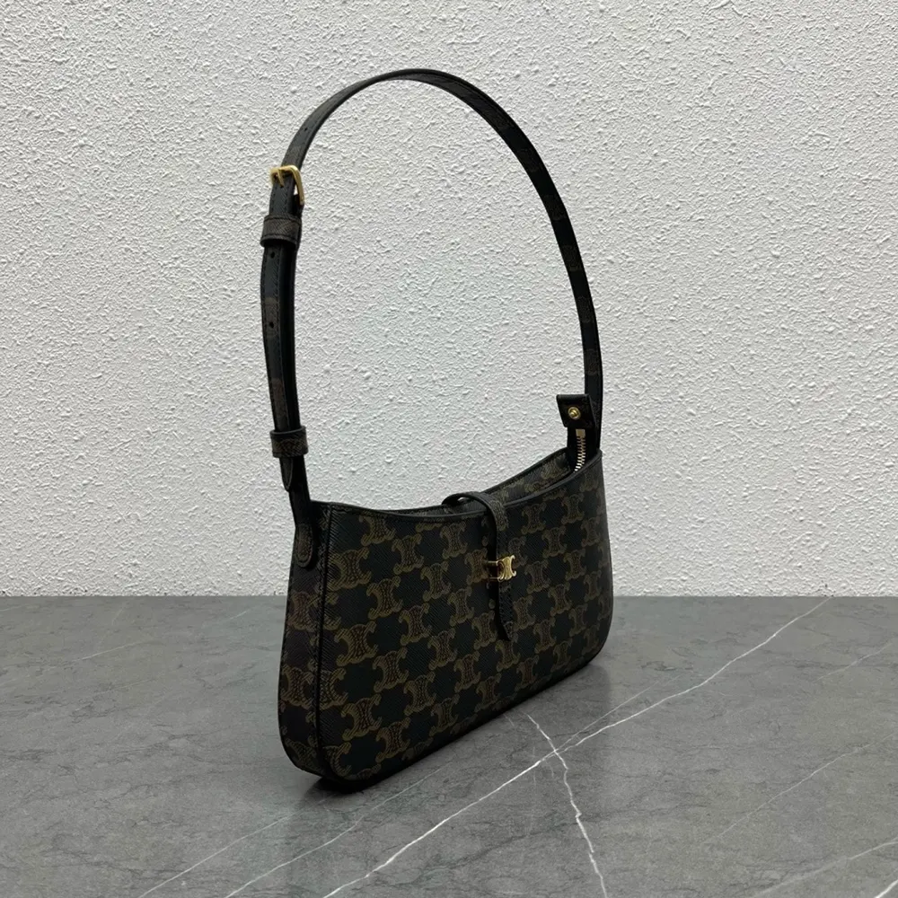 Celine Women Tina Shoulder Bag In Triomphe Canvas-Black - image 4
