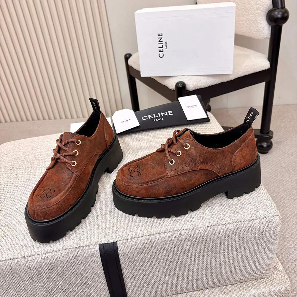 Celine Women Triomphe Derbies in Waxed Suede Calfskin-Brown - image 6