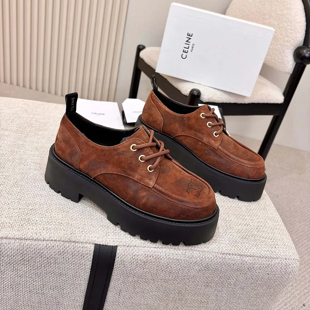 Celine Women Triomphe Derbies in Waxed Suede Calfskin-Brown - image 4
