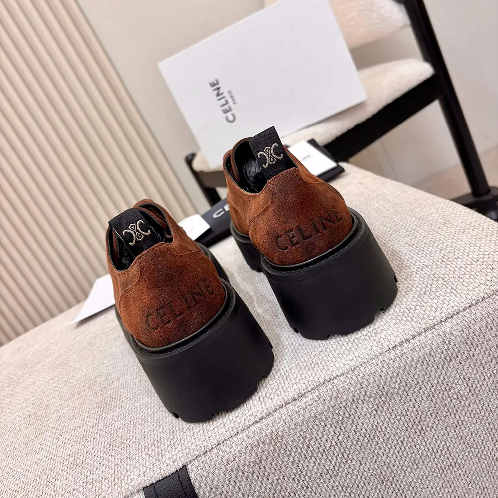 Celine Women Triomphe Derbies in Waxed Suede Calfskin-Brown - image 8