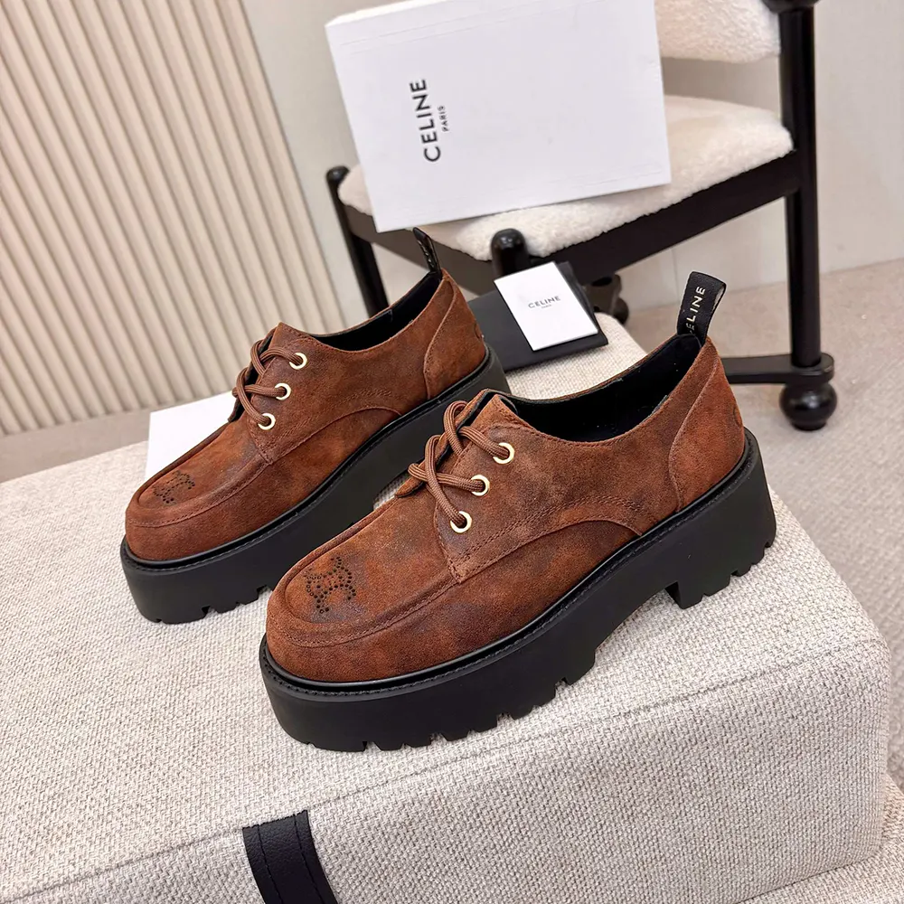 Celine Women Triomphe Derbies in Waxed Suede Calfskin-Brown - image 5