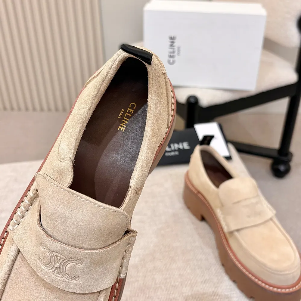 Celine Women Triomphe Loafers in Suede Calfskin-Beige - image 8