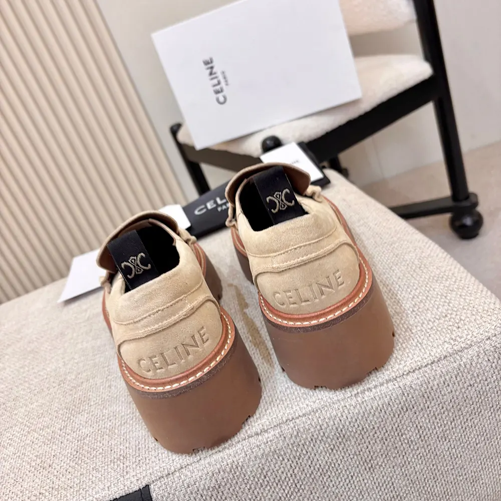 Celine Women Triomphe Loafers in Suede Calfskin-Beige - image 10