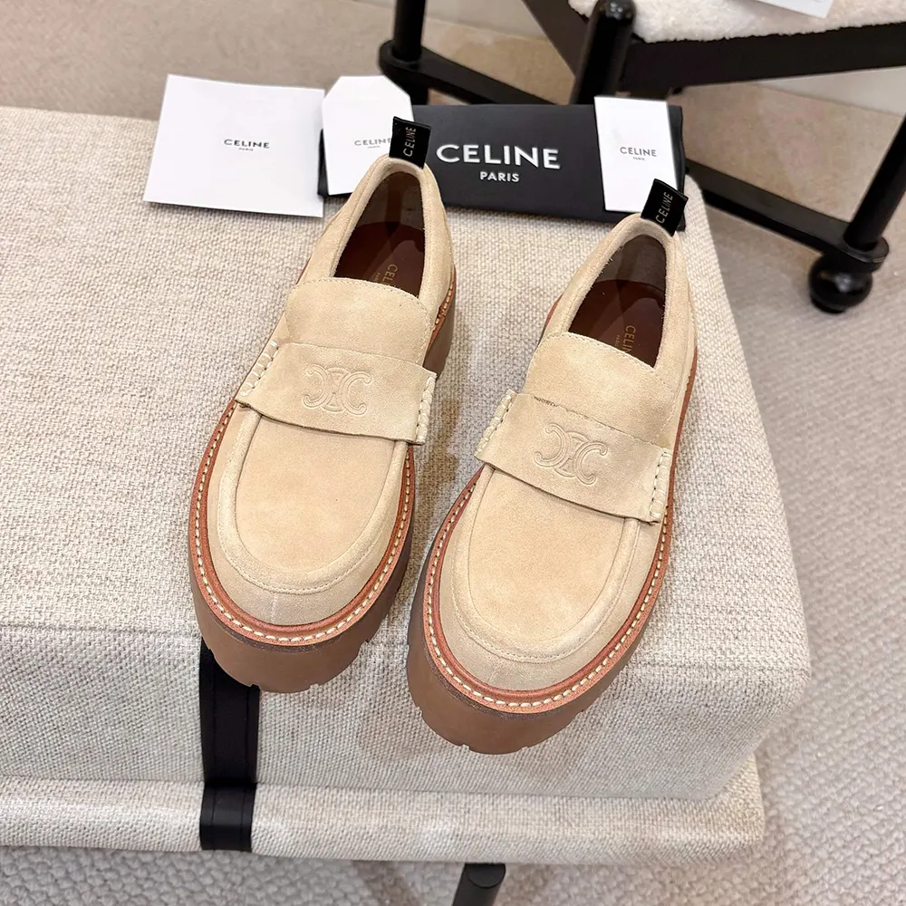 Celine Women Triomphe Loafers in Suede Calfskin-Beige - image 6