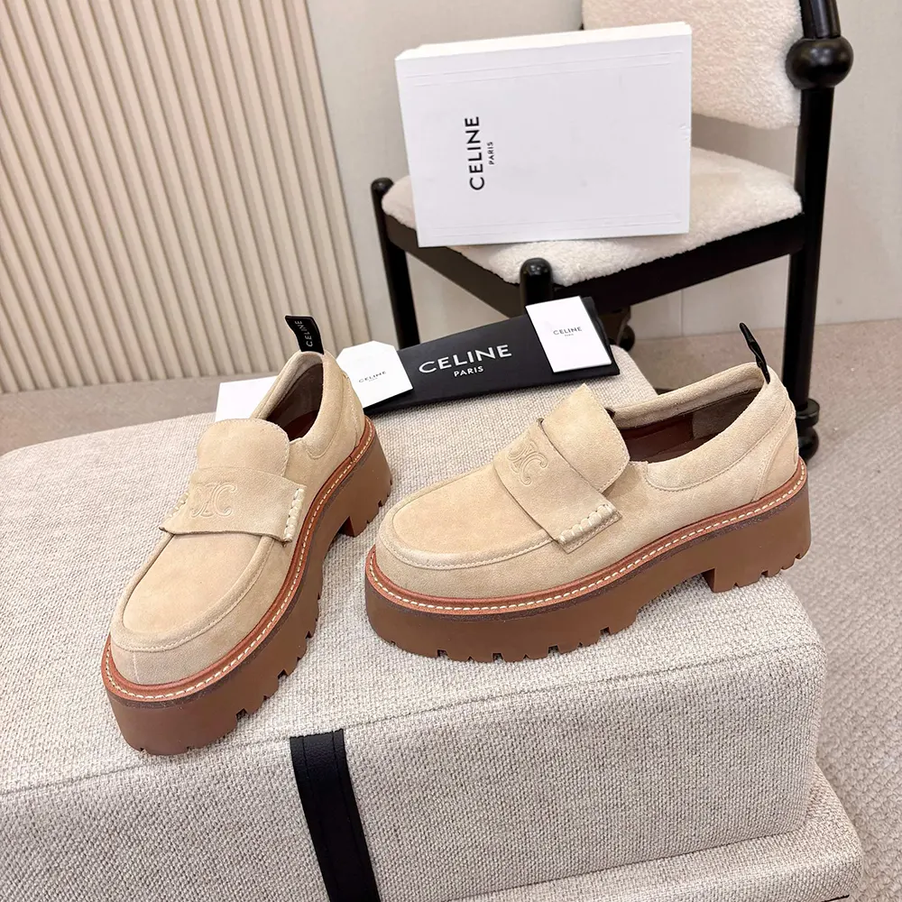Celine Women Triomphe Loafers in Suede Calfskin-Beige - image 5