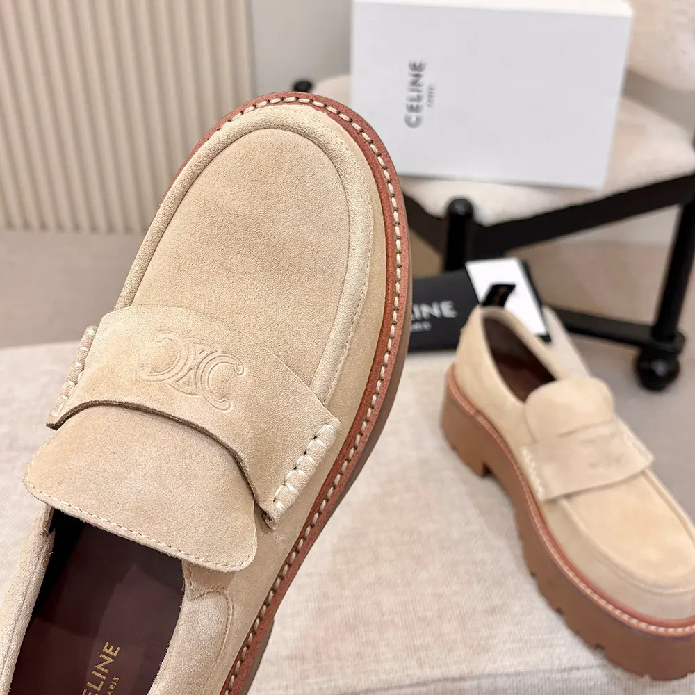 Celine Women Triomphe Loafers in Suede Calfskin-Beige - image 9