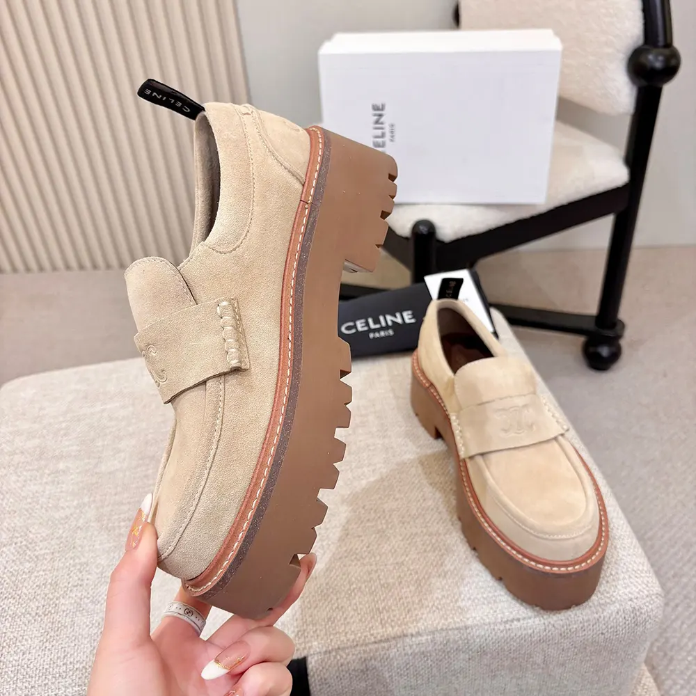 Celine Women Triomphe Loafers in Suede Calfskin-Beige - image 7