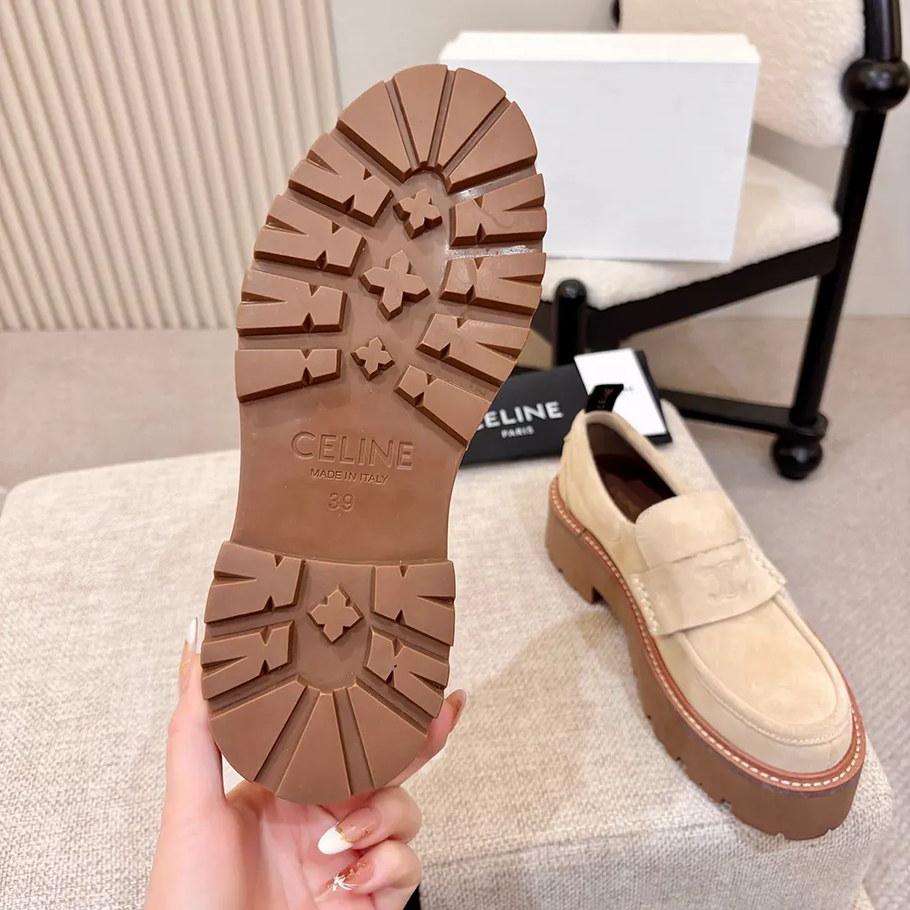 Celine Women Triomphe Loafers in Suede Calfskin-Beige - image 11