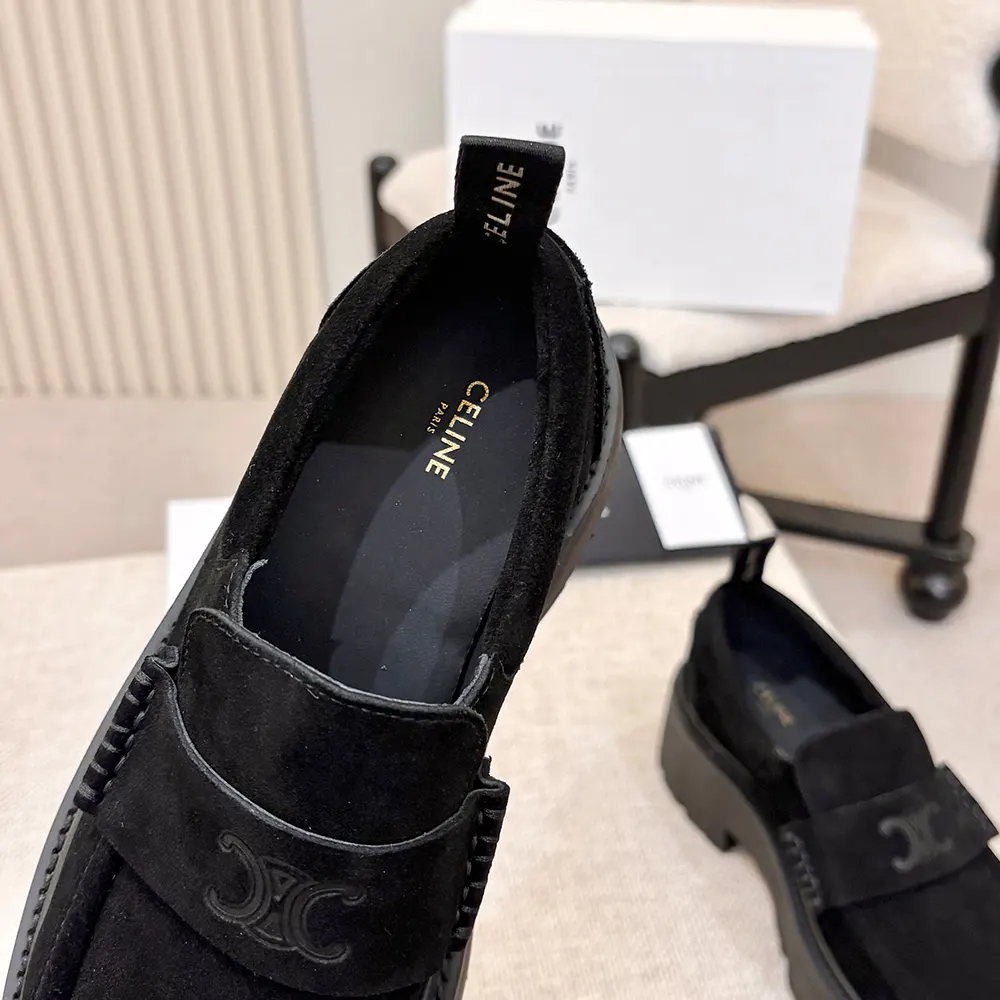 Celine Women Triomphe Loafers in Suede Calfskin-Black - image 10
