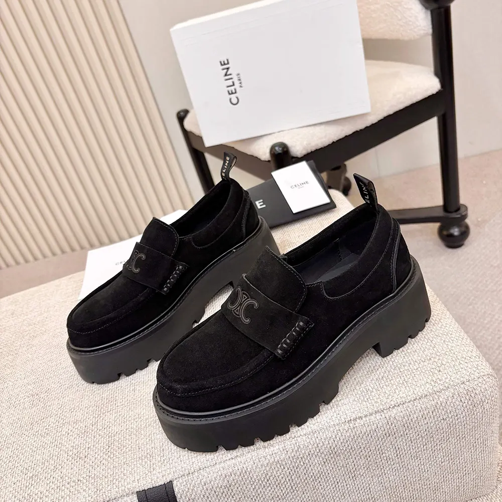 Celine Women Triomphe Loafers in Suede Calfskin-Black - image 5
